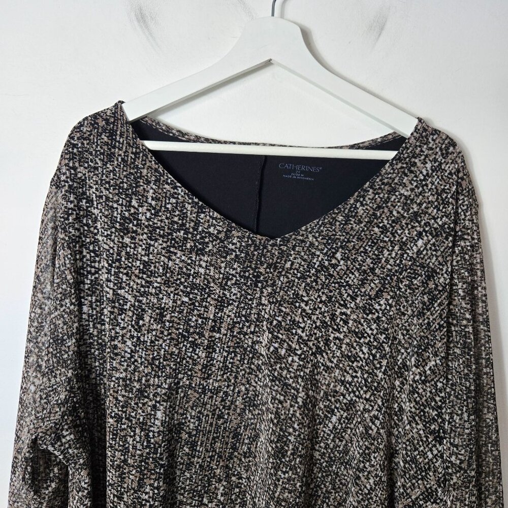 Catherines Size 2X Layered 3/4 Sleeve V-Neck Blouse Top Black Brown Women's - Picture 2 of 13